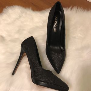 Aldo Sparkly Black Heels with Pointed Toe